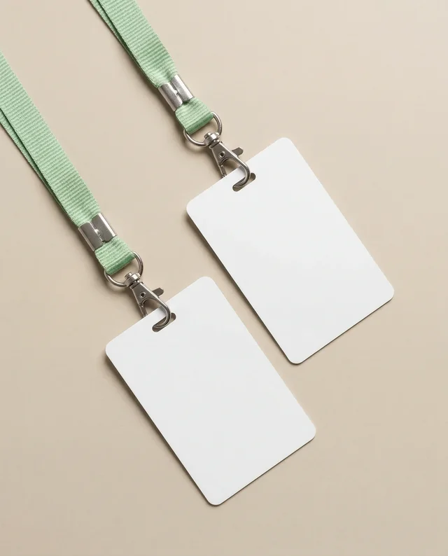 Elegant Mockup of Blank ID Cards with Green Lanyard