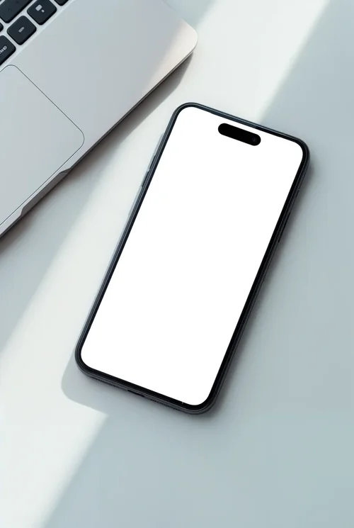 Modern iPhone 16 Pro Max Mockup on Light Gray Surface