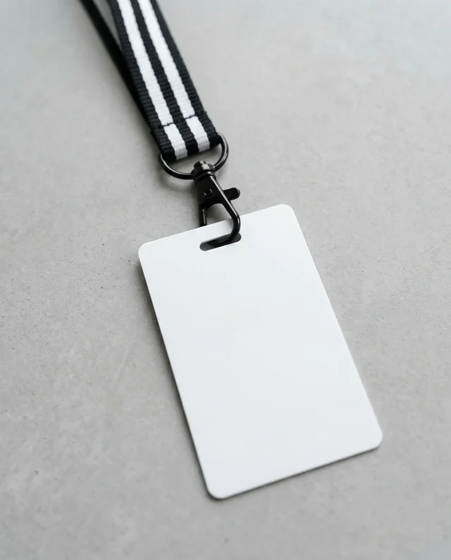 Minimalist Black and White ID Card Mockup with Lanyard