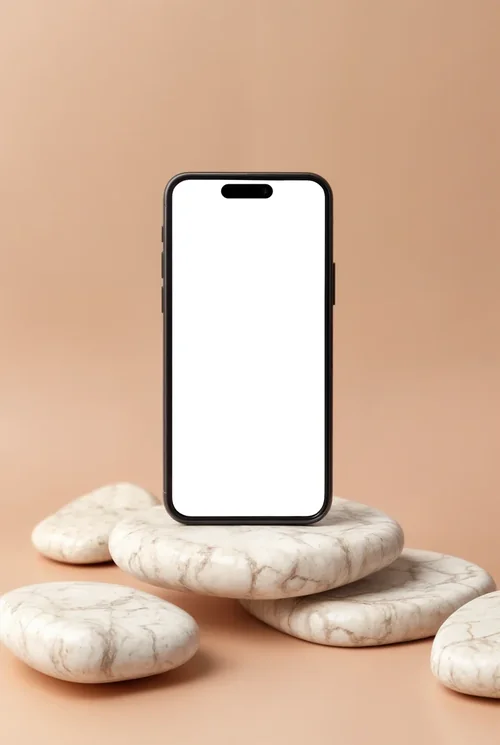 Minimalist iPhone 16 Pro Max Mockup on Textured Stones