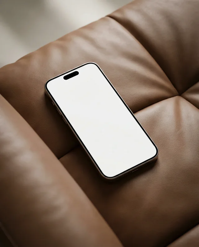 Sleek iPhone Mockup on Plush Leather Couch