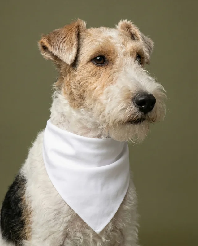 Fluffy Dog Portrait with White Bandana Mockup Design