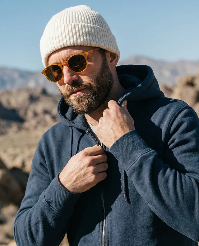 Rugged Man in Beanie Mockup Against Scenic Landscape