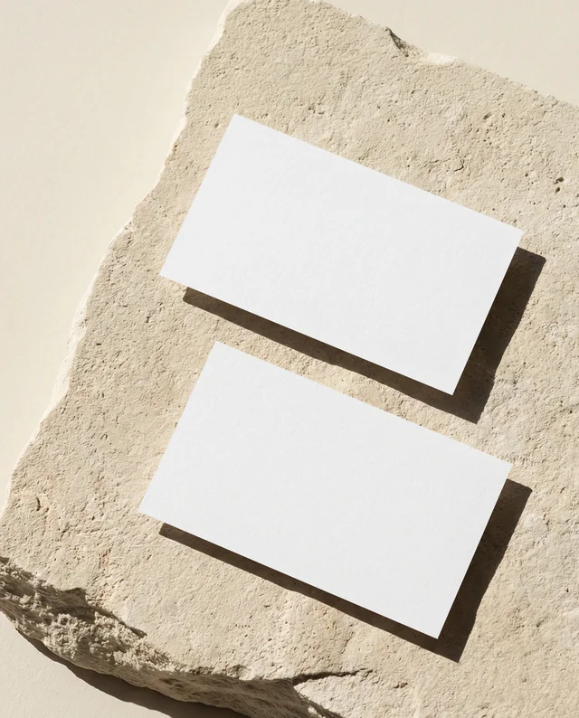 Elegant Mockup of White Business Cards on Stone Surface