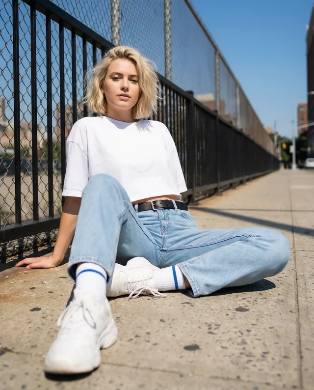 Casual Urban Mockup of a Young Woman in Crop Top