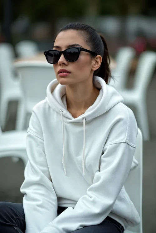 Mockup of a Relaxed Young Woman in a Cozy Hoodie