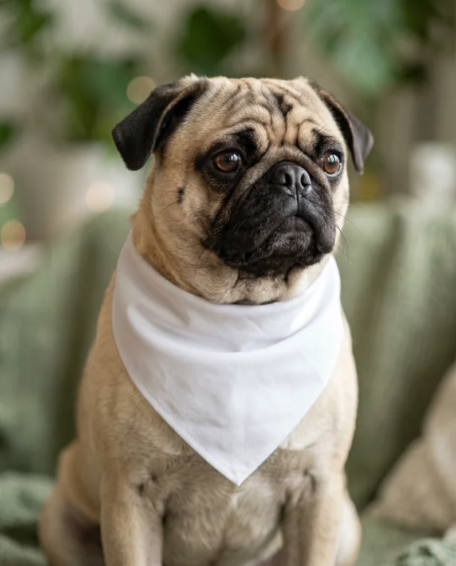 Charming Pug in Bandana Mockup on Green Blanket