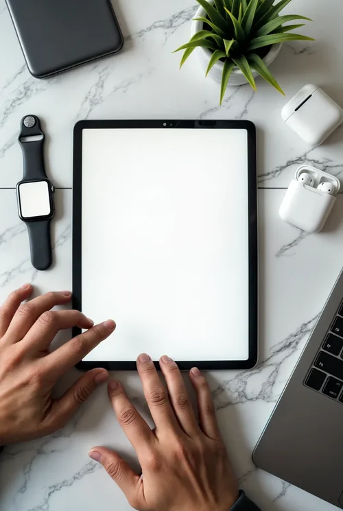 Modern iPad Mockup: Minimalist Workspace in Action