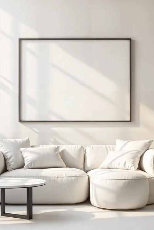 Mockup Poster of a Serene Living Room with Soft Colors