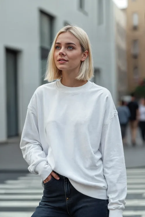 Casual Sweatshirt Mockup of Young Woman in Urban Setting