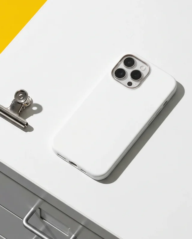 Minimalist Mockup of a Sleek Phone Cover on White Surface