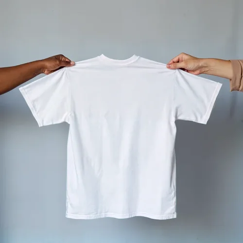Diverse Hands Hold T-Shirt Mockup on Soft Gray Background