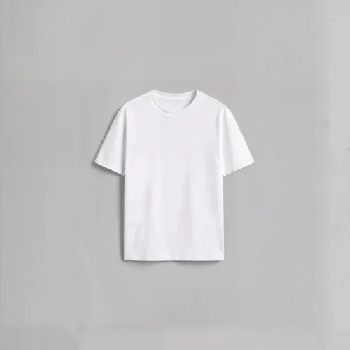 Mockup of White T-Shirt on Soft Gray Background