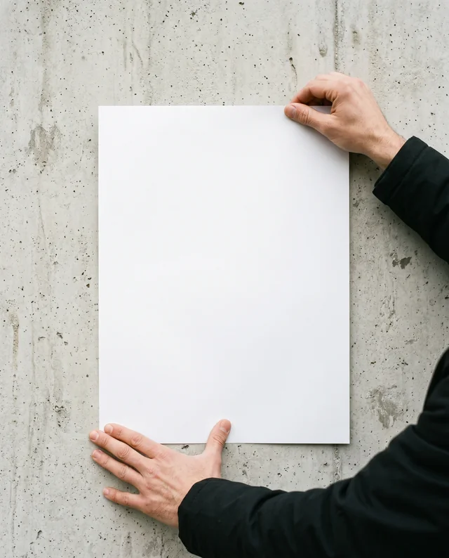 Elegant Poster Mockup with Hands and Concrete Background