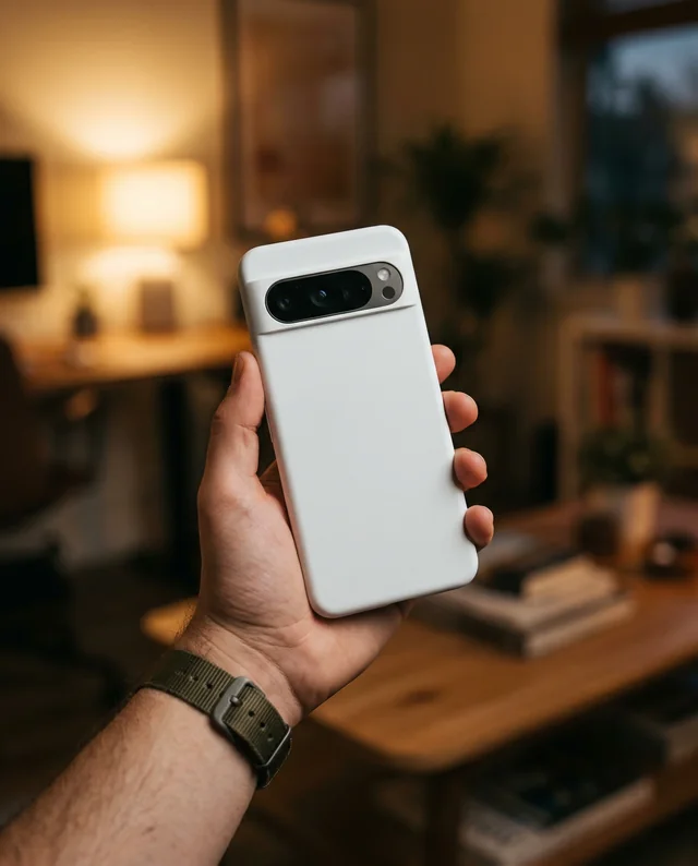 Modern Phone Cover Mockup with Cozy Indoor Background