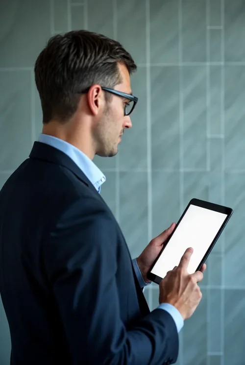 Professional iPad Mockup with Engaged Businessman