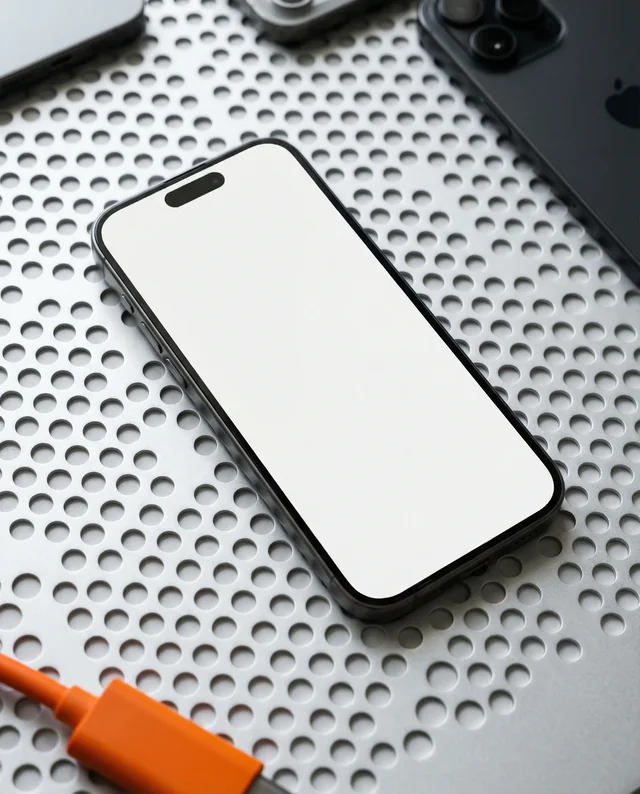 Sleek iPhone Mockup on Textured Metallic Surface