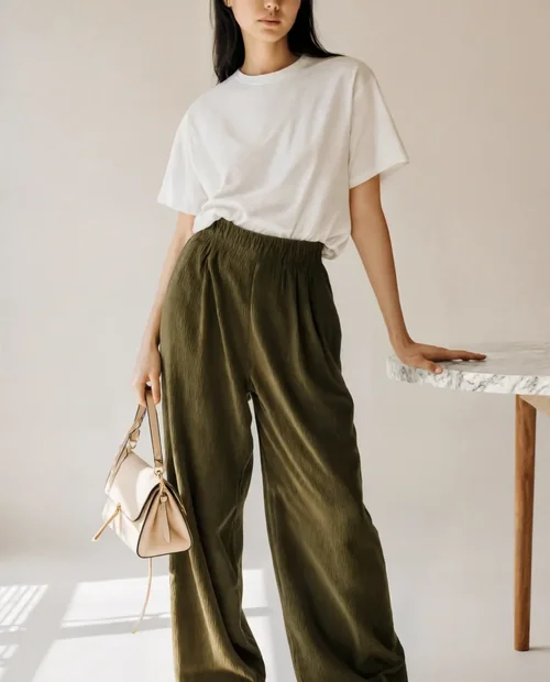 Chic T-Shirt Mockup Featuring Confident Young Woman