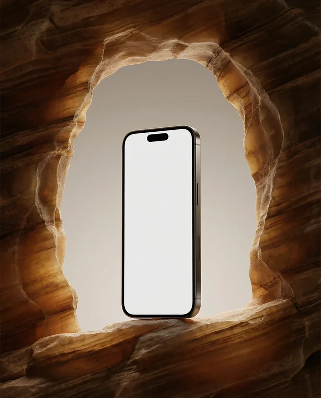 Sleek iPhone Mockup on Natural Rock Formation