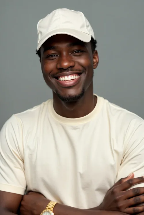 Joyful Young Man in White Cap Mockup - Casual Portrait