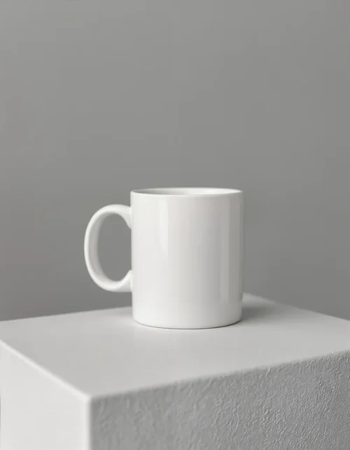 Elegant Mug Mockup with Neutral Gray Background and Soft Colors