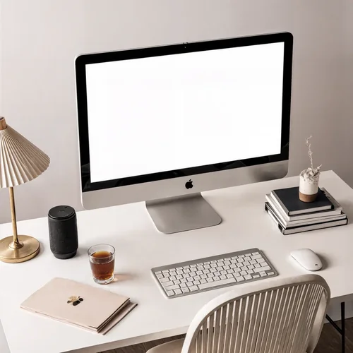 Modern iMac Mockup in a Minimalistic Workspace Scene