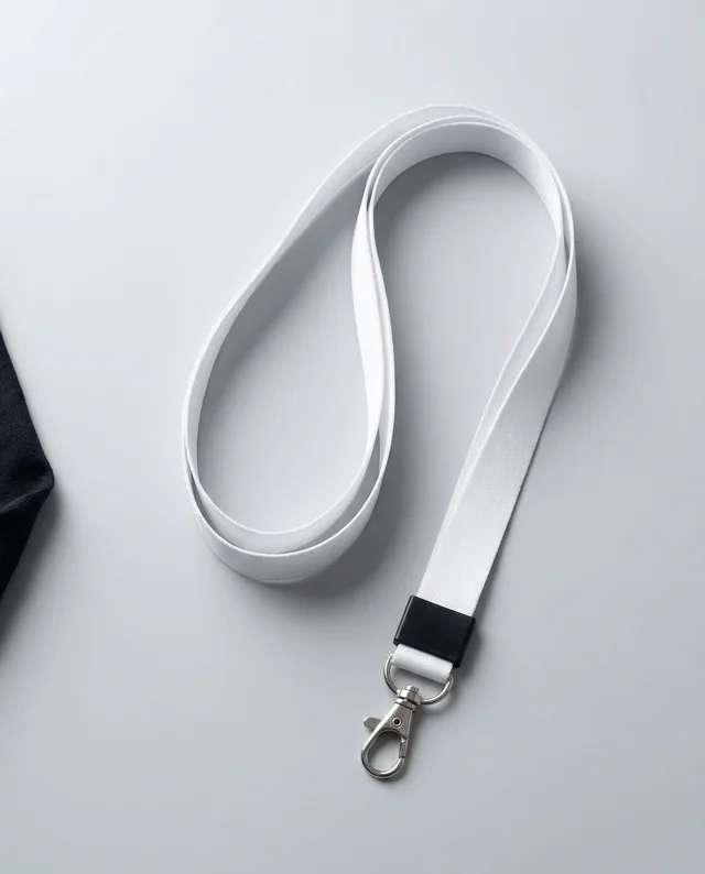 Elegant White Fabric Lanyard Mockup on Gray Surface