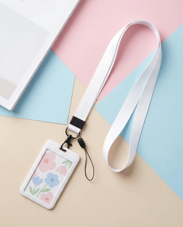 Elegant Floral Lanyard Mockup with ID Badge Holder