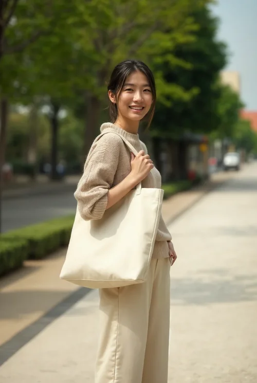 Stylish Mockup of Tote Bag in Casual Outdoor Setting