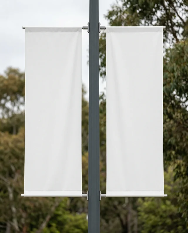 Elegant White Banner Mockup Against Lush Green Backdrop