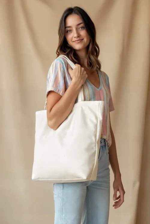 Stylish Mockup of a Young Woman with Tote Bag