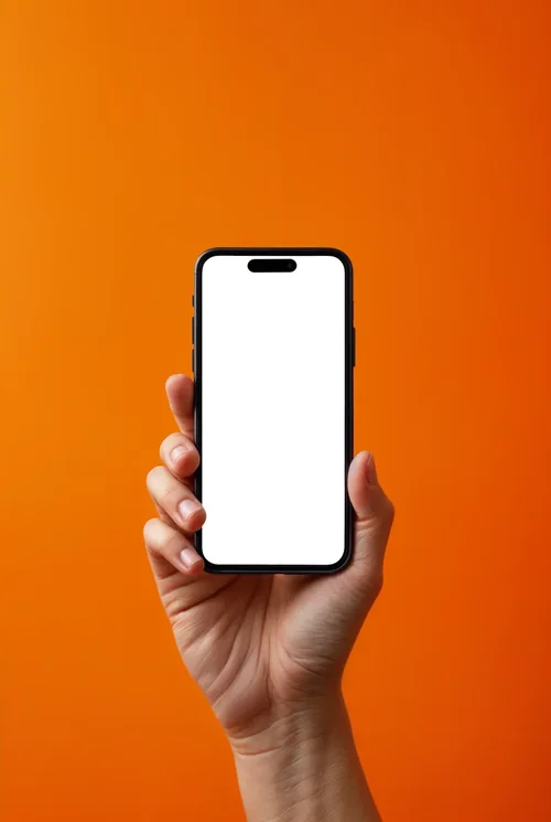 Black iPhone 16 Pro Max Mockup Against Vibrant Orange
