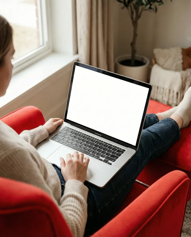 Cozy Mockup of a MacBook Scene in a Warm Indoor Setting
