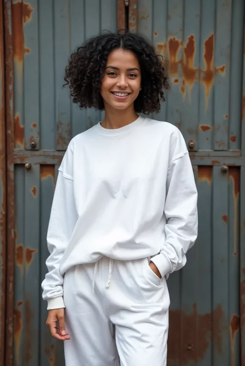 Stylish Mockup of a Young Woman in a White Sweatshirt