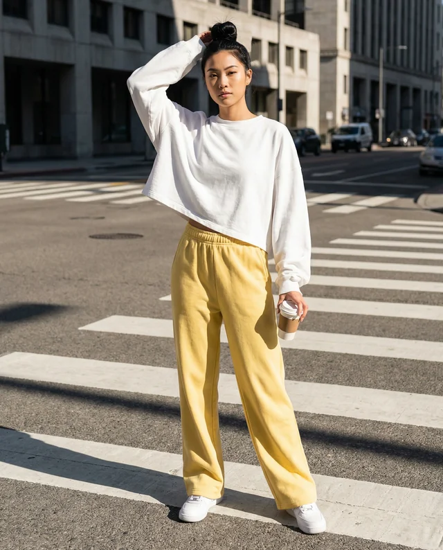 Stylish Young Woman in Mockup Crop Top on City Street