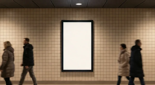 Modern Urban Mockup Billboard in a Busy Hallway