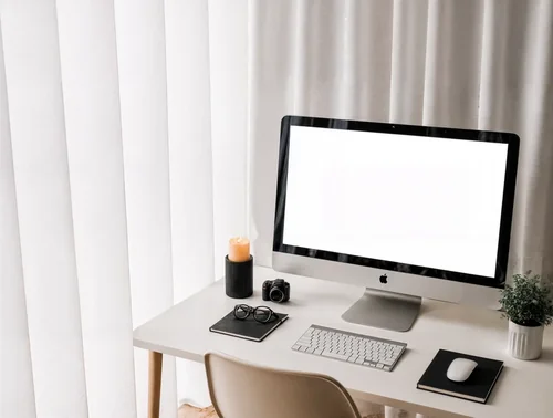 Modern Home Office Mockup with iMac and Cozy Decor