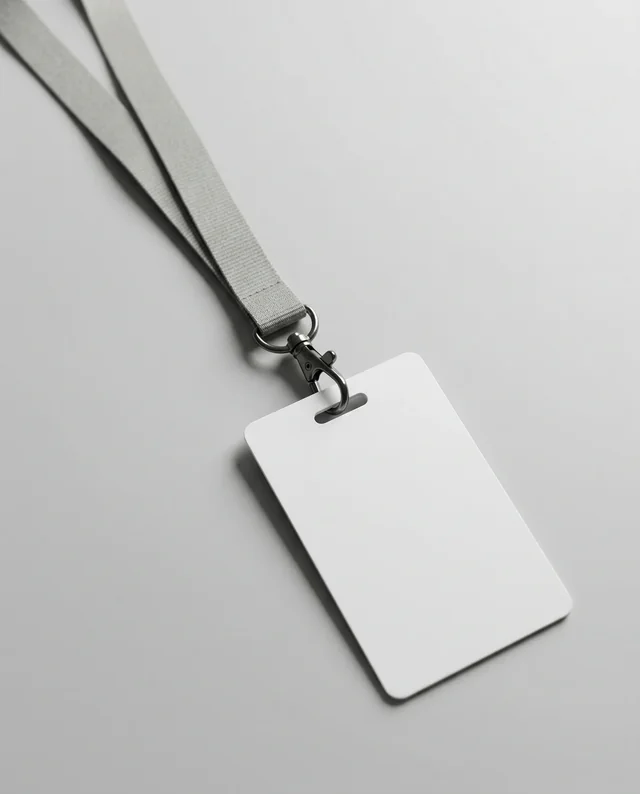 Minimalist ID Card Mockup on Gray Lanyard Background