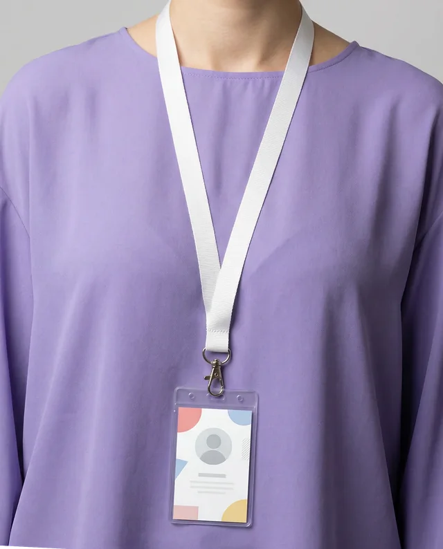Professional Mockup of a Person in Lavender Top with Lanyard