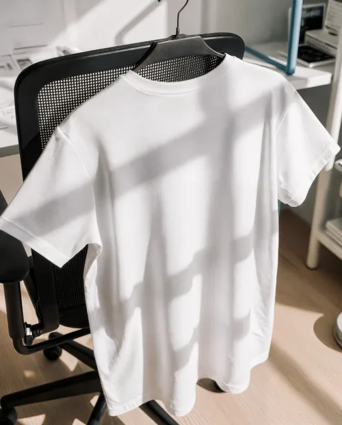 Elegant T-Shirt Mockup in Modern Office Setting
