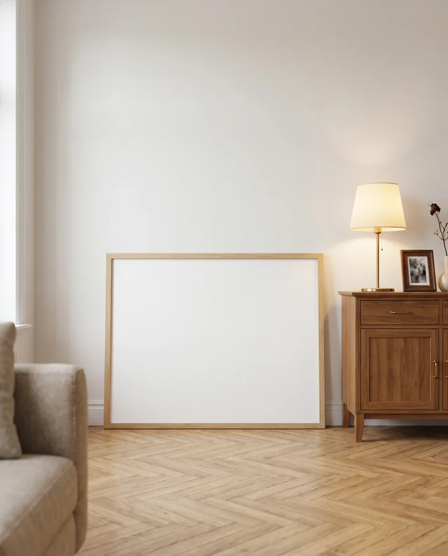 Modern Living Room Poster Mockup with Cozy Aesthetic