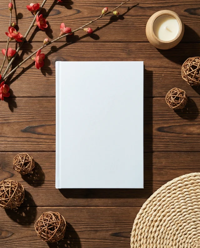 Serene Mockup of a Book with Cherry Blossoms