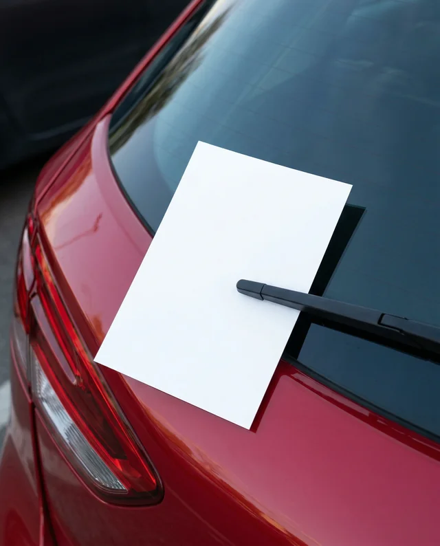 Modern Red Car Mockup with Flyer and Pen on Windshield