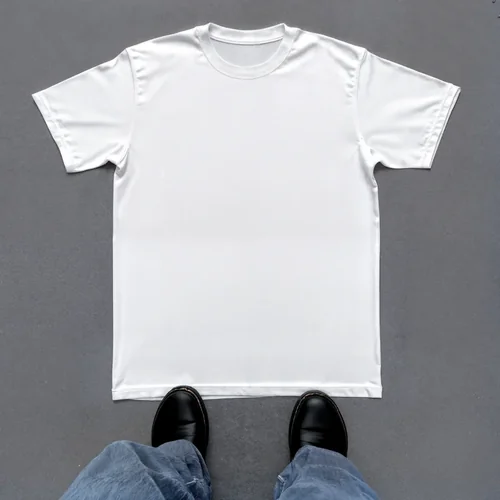 Stylish Mockup of White T-Shirt on Gray Textured Background