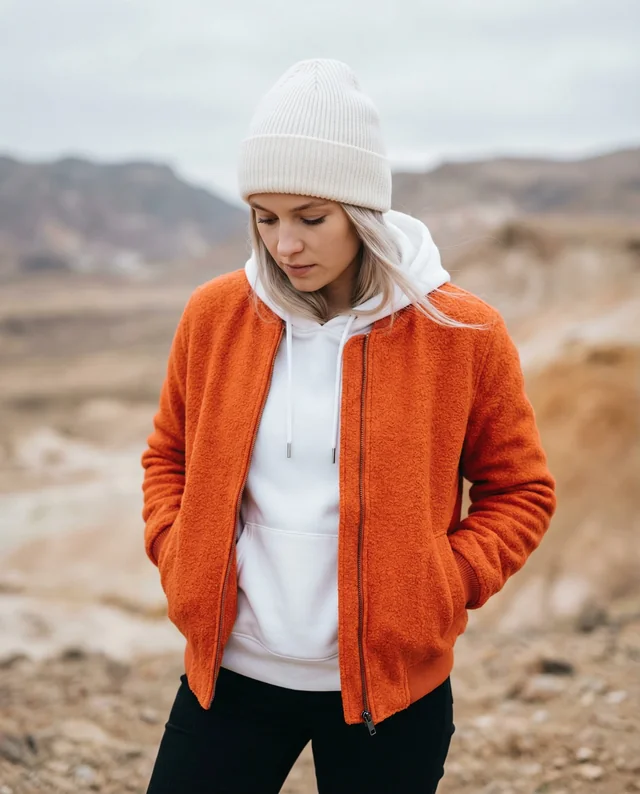 Young Woman in Cozy Beanie Mockup in Nature Setting