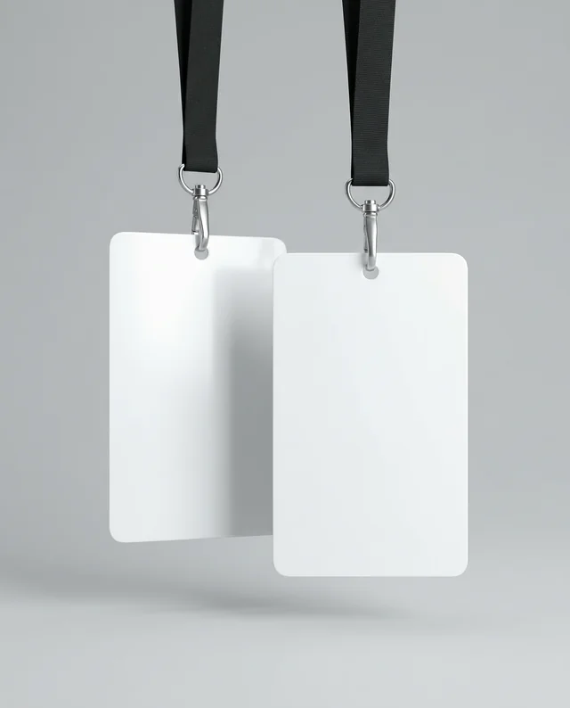 Minimalist Mockup of Two Blank ID Cards on Lanyard