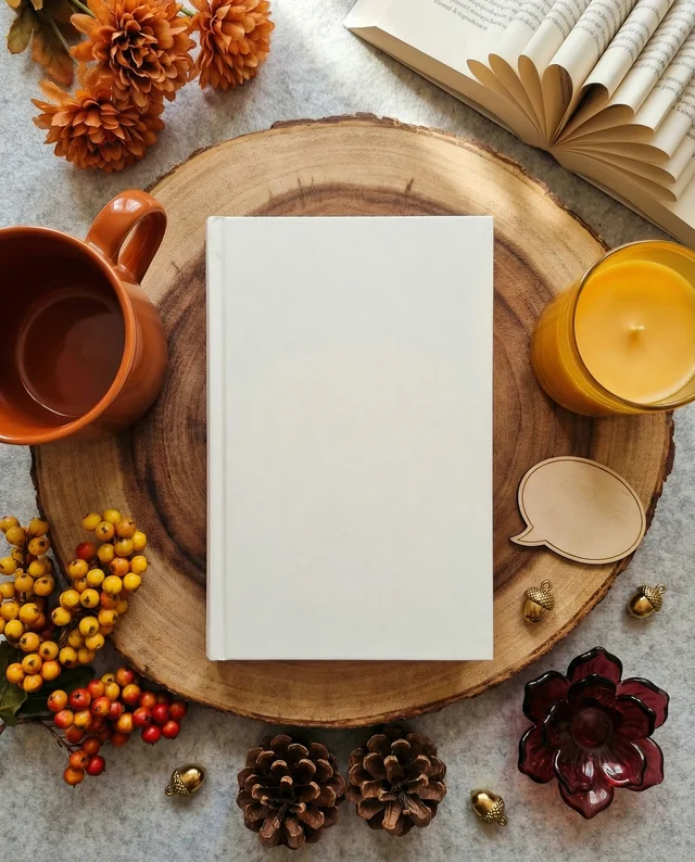 Autumn Mockup of a Cozy Book Flat Lay Scene