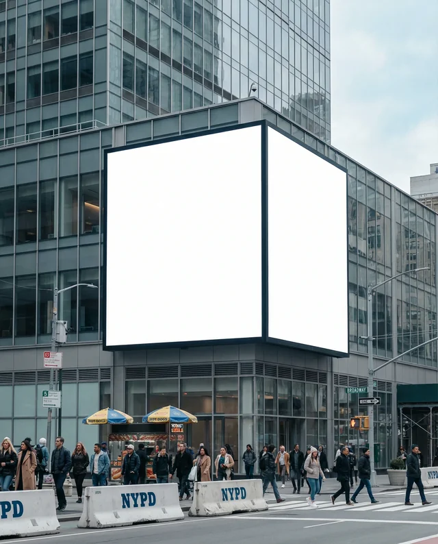 Urban Mockup with Billboard in Bustling City Scene