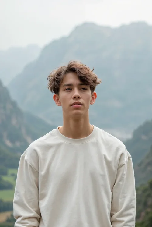 Mockup of a Young Man in a White Sweatshirt