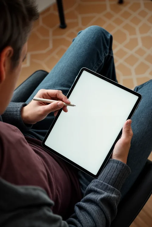 Mockup of a Person Using an iPad Pro in a Relaxed Setting